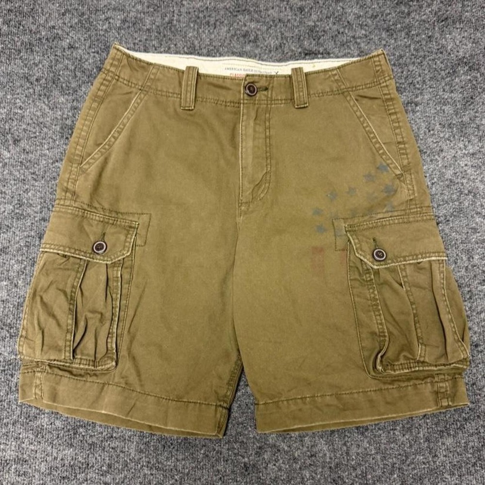 American Eagle Mens Cargo Shorts 34 Olive Green Khaki Y2K Classic Fit Cotton